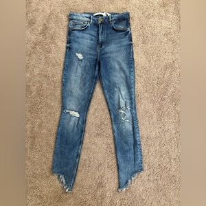 Zara TRF Skinny Jeans Women size 4 Distressed Frayed Denim Fitted Stretch Pants